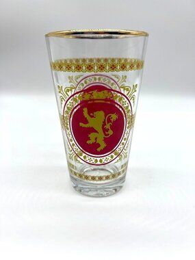 Game Of Thrones GOT Lion Pint Glass Gold Rim Barware 16 Oz.